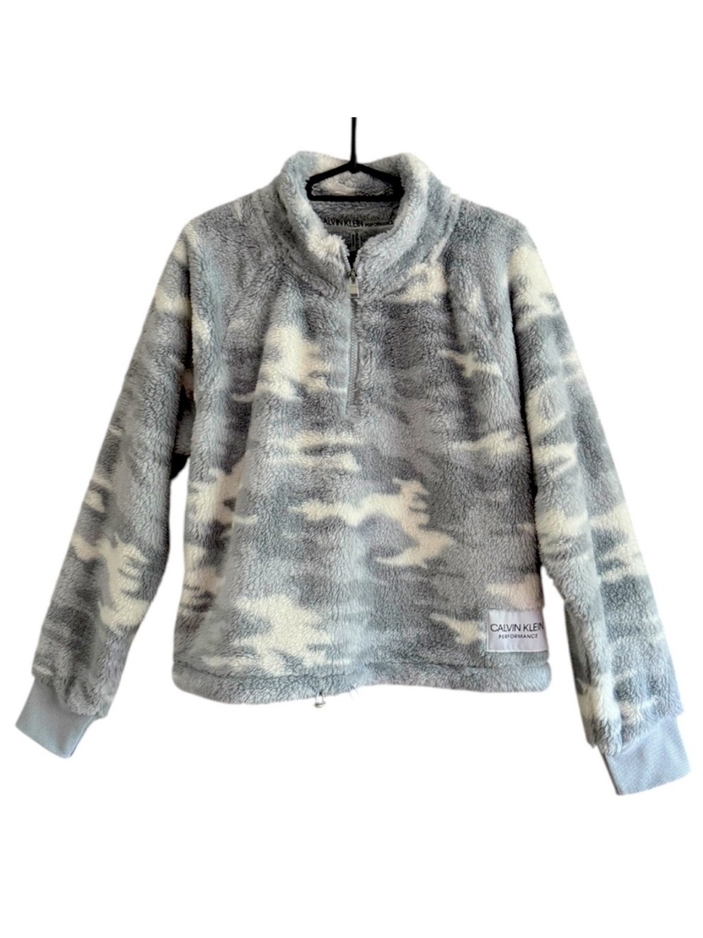 Calvin Klein XL Gray Camouflage Fleece Quarter Zip Crop Pullover
